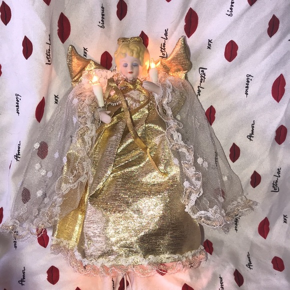Christmas tree topper light up Angel gold and white vintage - Picture 2 of 5